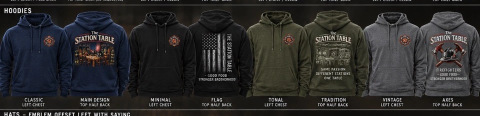 Station Table Hoodies: approved Station Table hoodie design lineup